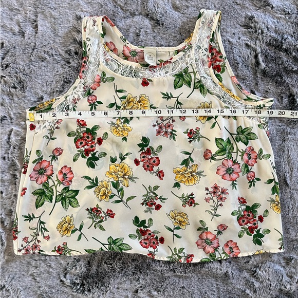 Paper Crane Floral Open Back Top, lace sheer sleeveless, size small EUC - Picture 6 of 9